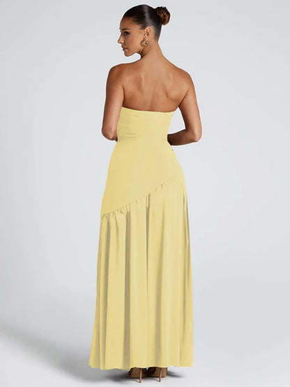 Backless Slit Ribbon Strapless Maxi Dress