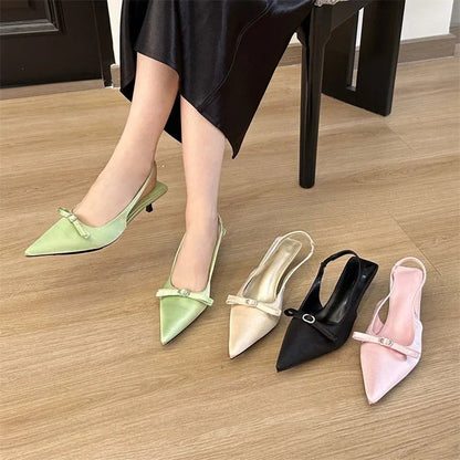 Elegant Fashion Bow Pointed Toe Women Pumps for Party Dress Prom with Low Heels