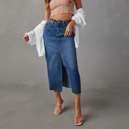Retro Front Slit High Waist Skirt