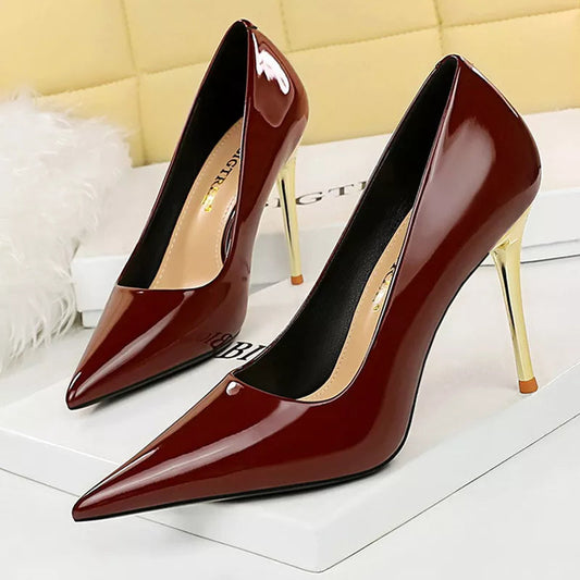 Patent Leather High Heel Office Shoes for Women