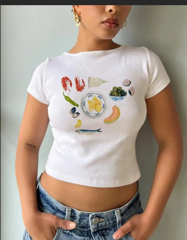 Fruit Print Slim Fit Crew T-shirt
