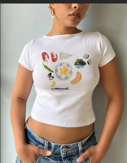 Fruit Print Slim Fit Crew T-shirt