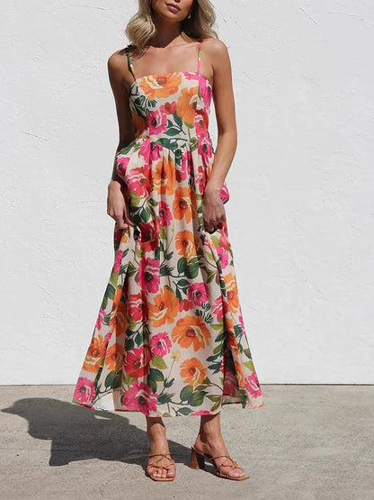 | Floral Backless Slip Maxi Dress