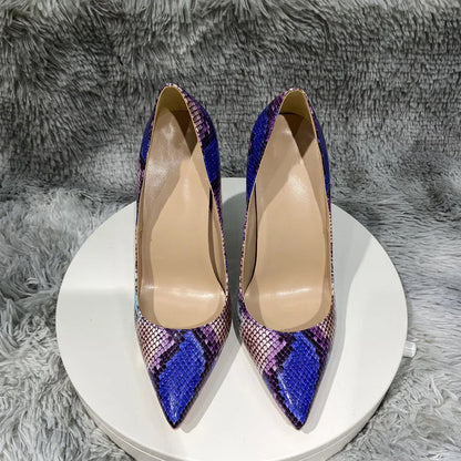 Python Pattern Blue Pointy Toe High Heel Party Shoes for Women