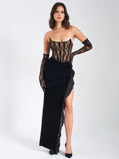 Lace Strapless Black Club Bodycon Dress