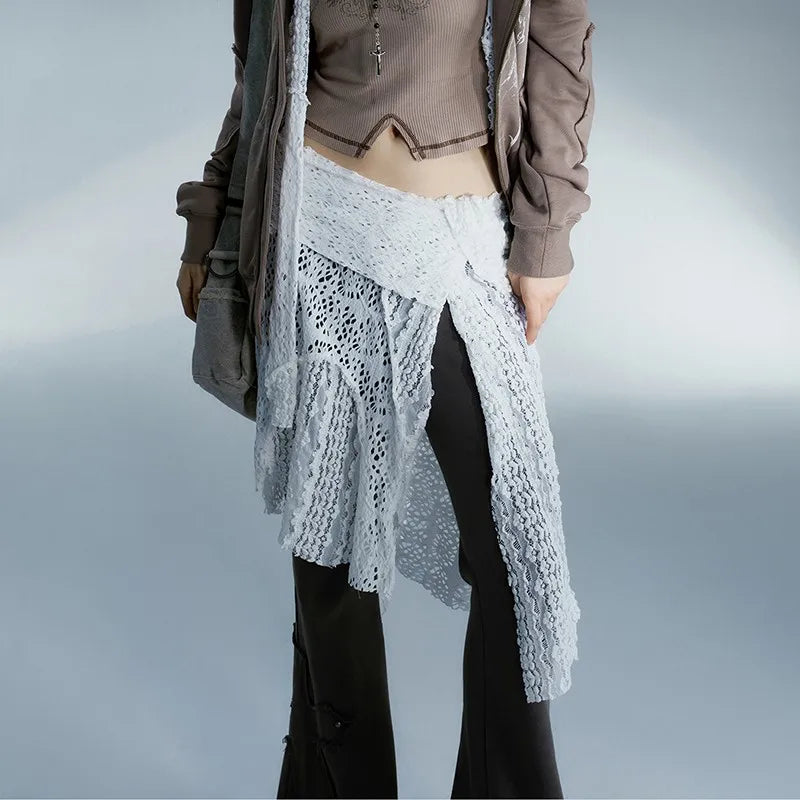 Grunge Lace White Irregular Skirt