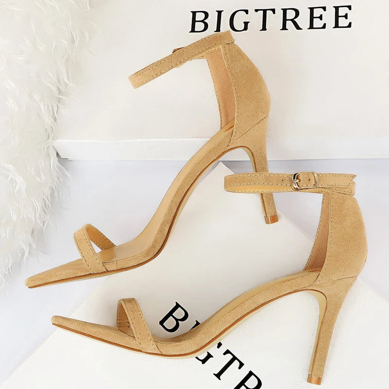 Suede Summer Sandals with Sexy High Heels - Peep Toe Stilettos