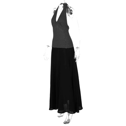 Polka Dot V-neck Fringe Maxi Dress