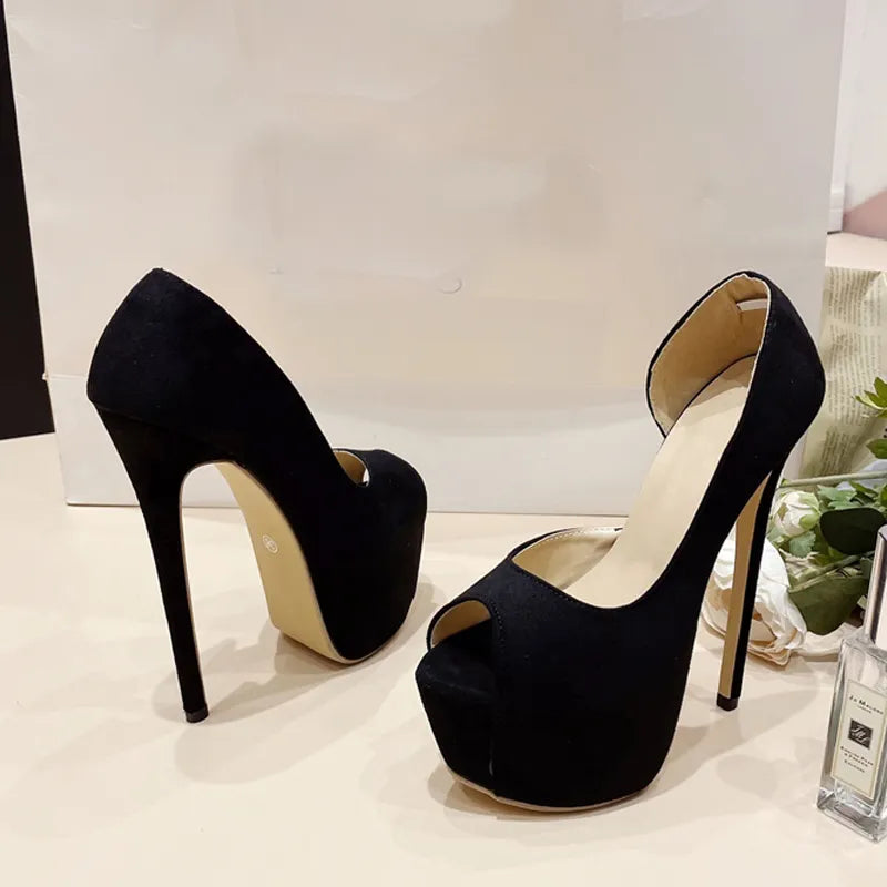 Black Slingback Peep Toe Platform Pumps for Women