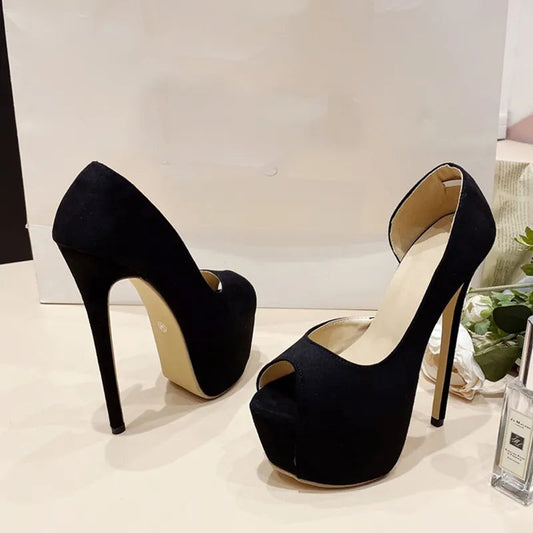 Black Slingback Peep Toe Platform Pumps for Women