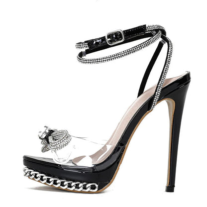 Crystal Silver Bowknot Transparent Sandals for Women