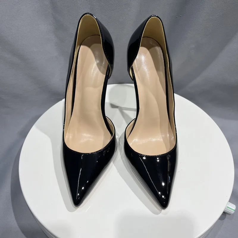 Black Women Side Open Pointy Toe High Heel Shoes