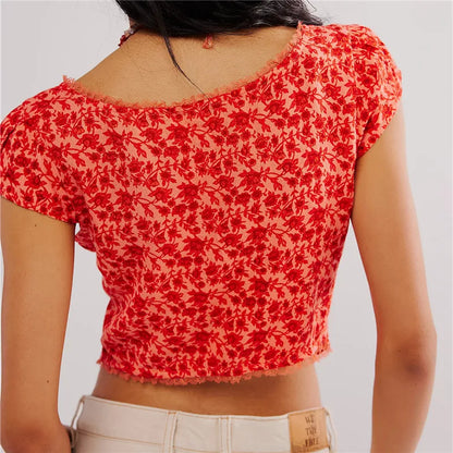 | Floral Ruche Crop Top