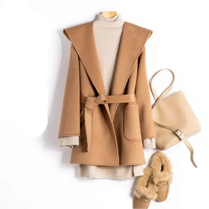 | Long Pointed Coat in Camel Hair