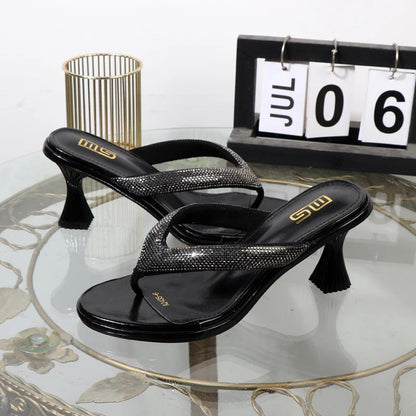 Luxurious Golden Stiletto High Heel Flip Flops with Toe Clip for Summer