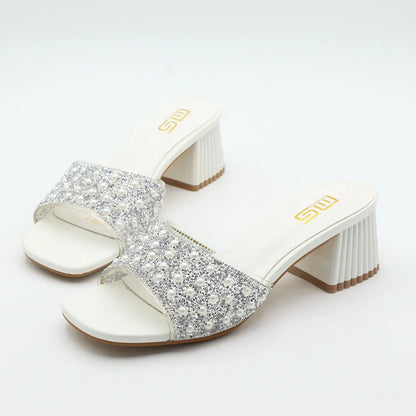 Rhinestone Slippers - Summer Fashion with Thick High Heel for Women