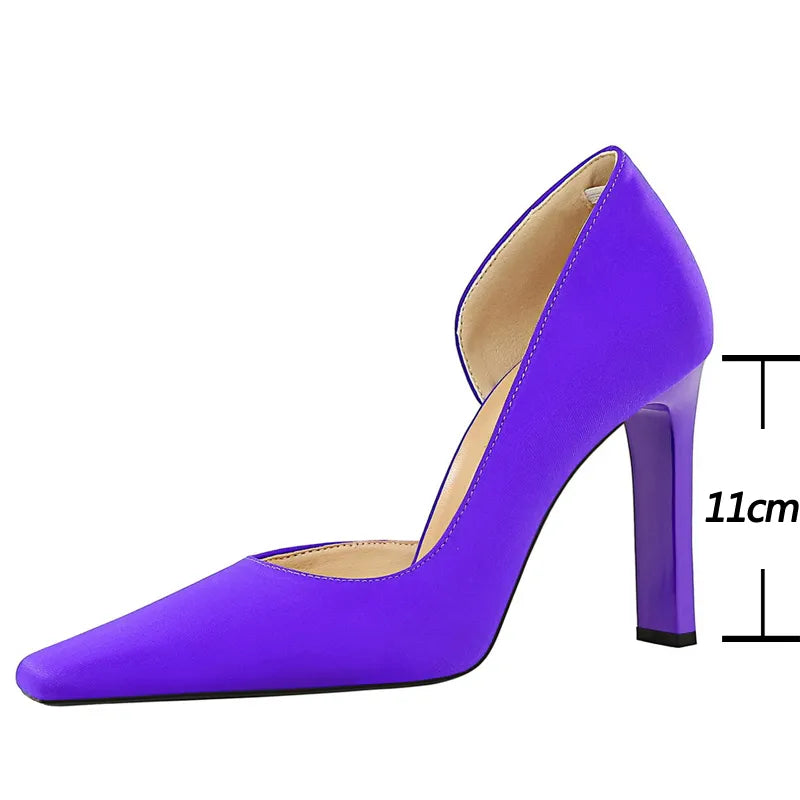 Thick Heel and Super High Heel Pumps in Silks and Satins for Women