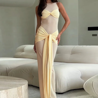 Sleeveless Solid Knit Slim Maxi Dress