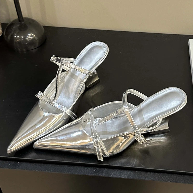Designer Pointed Toe Women Slippers Shoes with Wedges High Heels