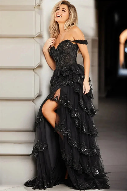 Lace Embroidery Glitter Prom Dresses