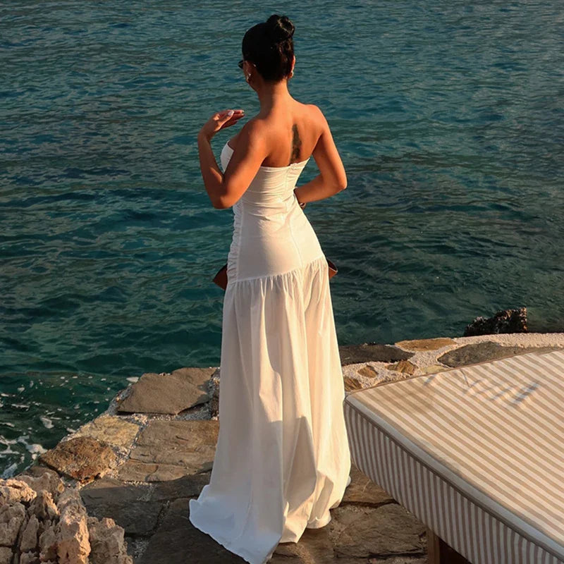 Beach Vacation Strapless Hollow Prom Dress