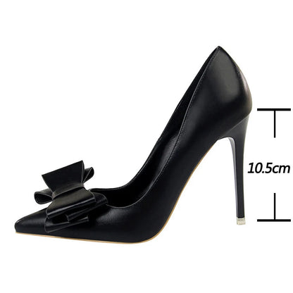 Black Classic Stiletto Pumps with Bow-knot Detail in PU Leather