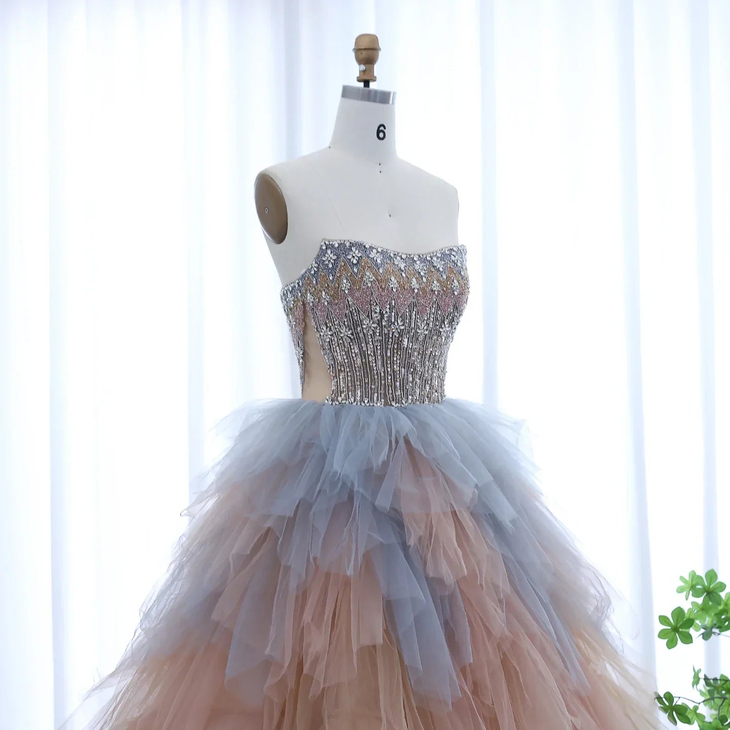 Rose Gold Ruffles Princess Ball Gown Evening Dress