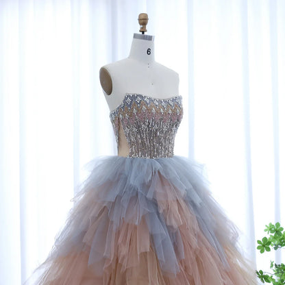 Rose Gold Ruffles Princess Ball Gown Evening Dress