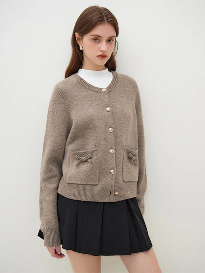 Handmade Bow Full Sleeve Knit Cardigan