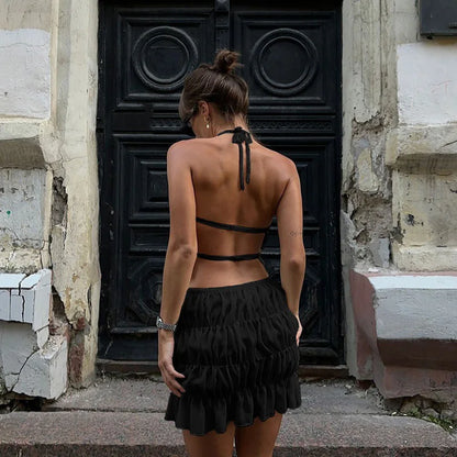 Tie-up Tank Mini Skirt Two Piece Set