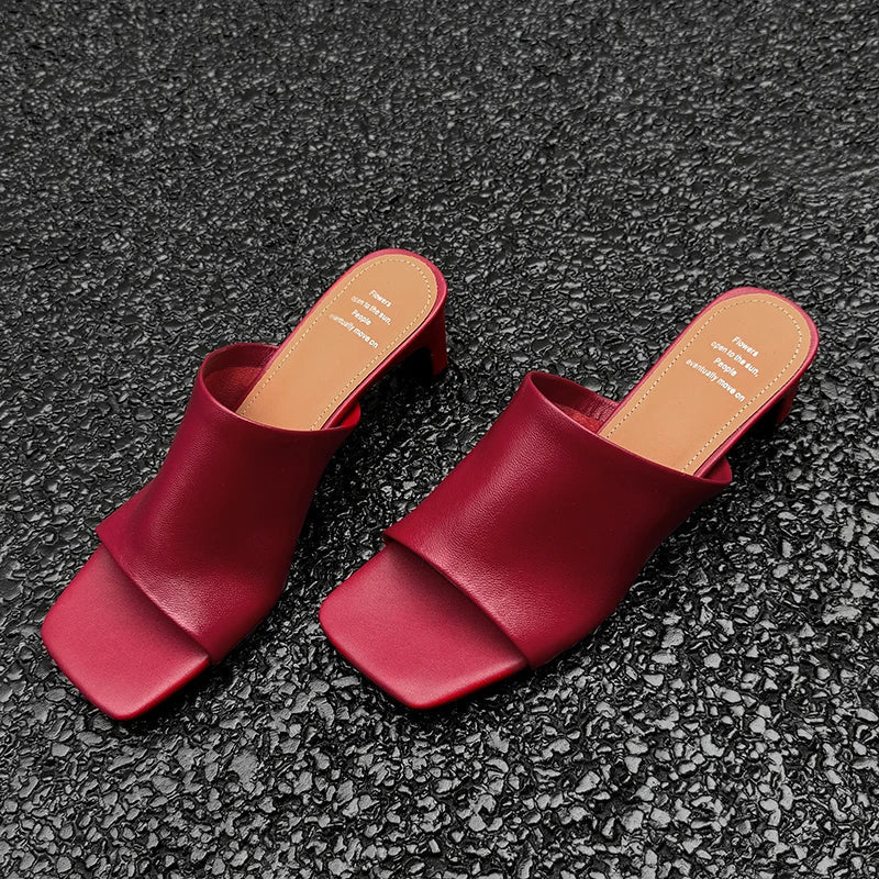 | Red Leather Heeled Mules
