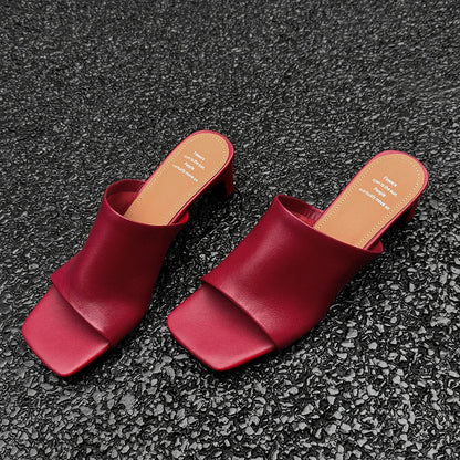 | Red Leather Heeled Mules