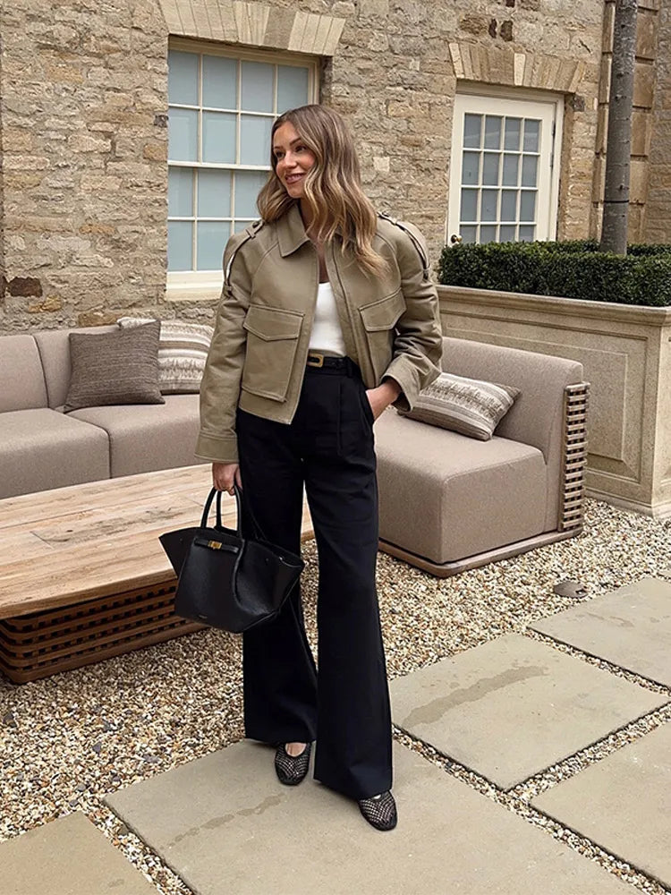 Khaki Short Thick Pocket Street Coat