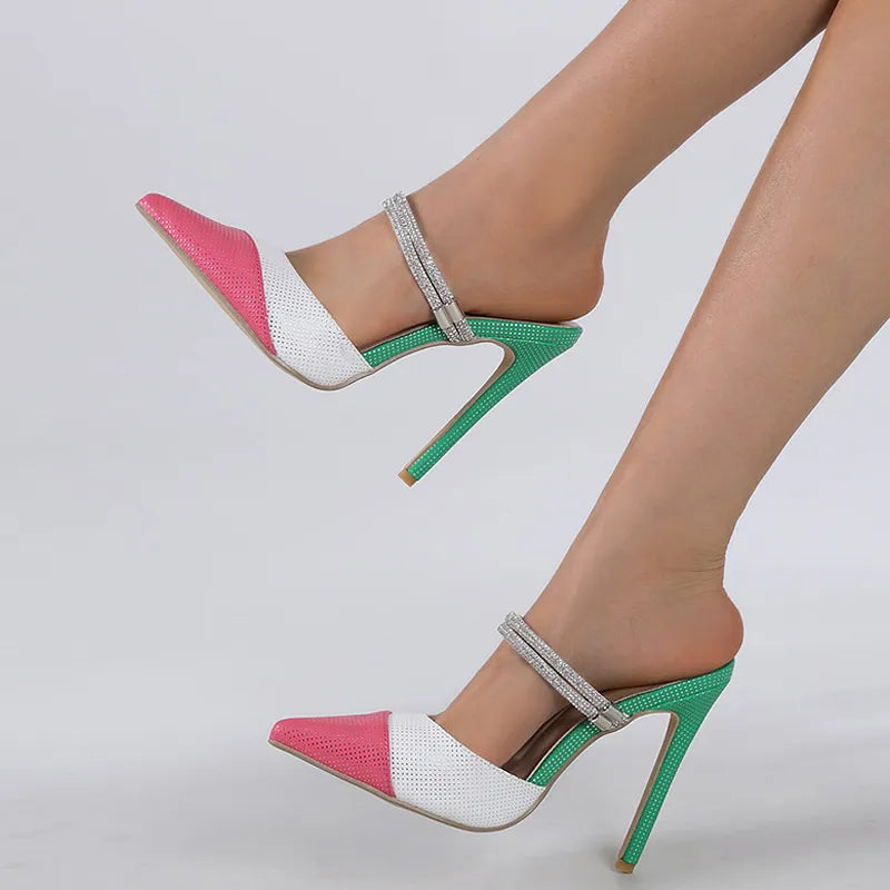 Elegant Rhinestone Pointed Toe High Heel Pumps Slippers for Women