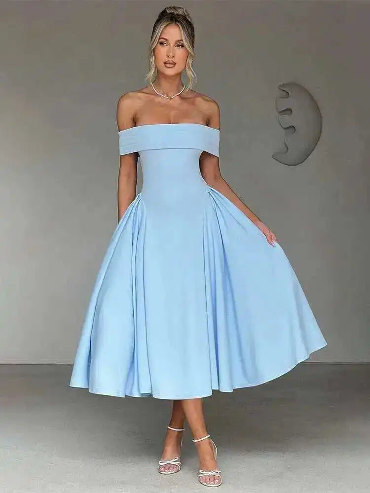 Off Shoulder Waist Wrap Midi Dress