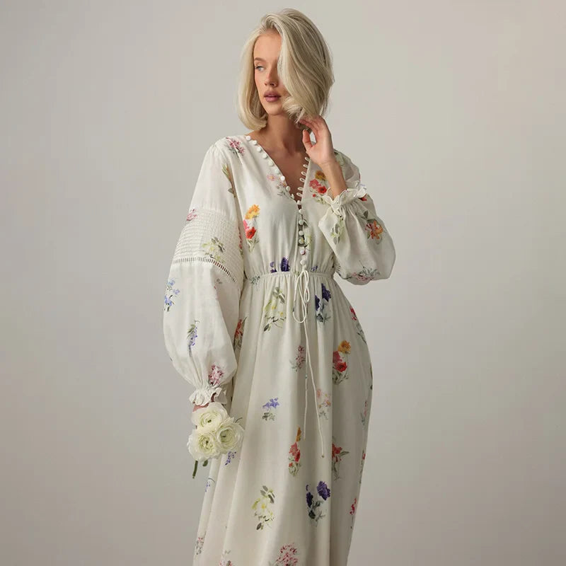 Lantern Sleeve Maxi Floral Dress