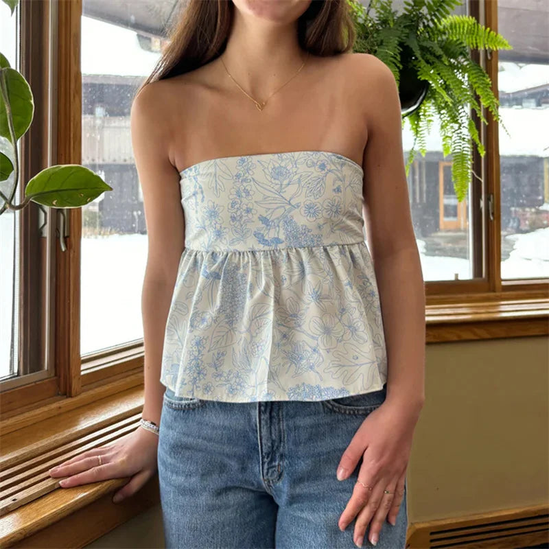 Floral Print Off-Shoulder Strapless