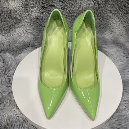 Light Green Women Side Curl Cut Pointy Toe High Heel Formal Dress Shoes