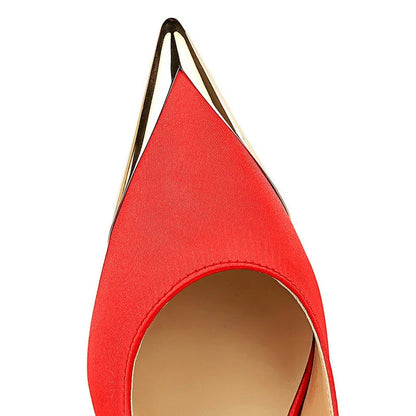 Metal Pointed Women Pumps with 7 cm Kitten Heels in Silks and Satins, Hollow Back