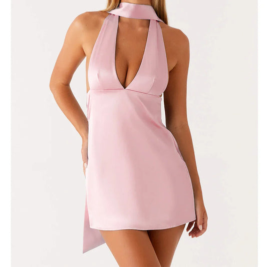 Halter Silk Open Back Scarf Bodycon Dress