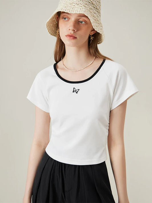 Butterfly Embroidery Raglan T-shirt
