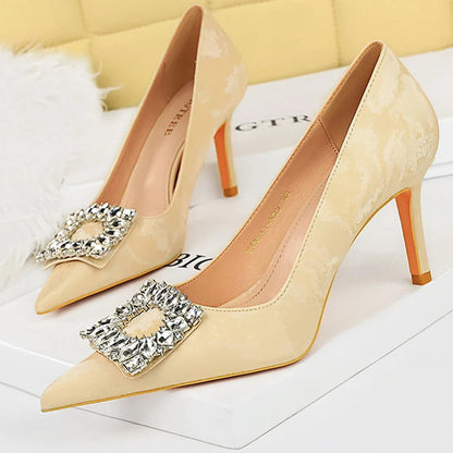 Metal Rhinestone Women Pumps with Kitten High Heels for Luxury Banquets - 7.5 cm
