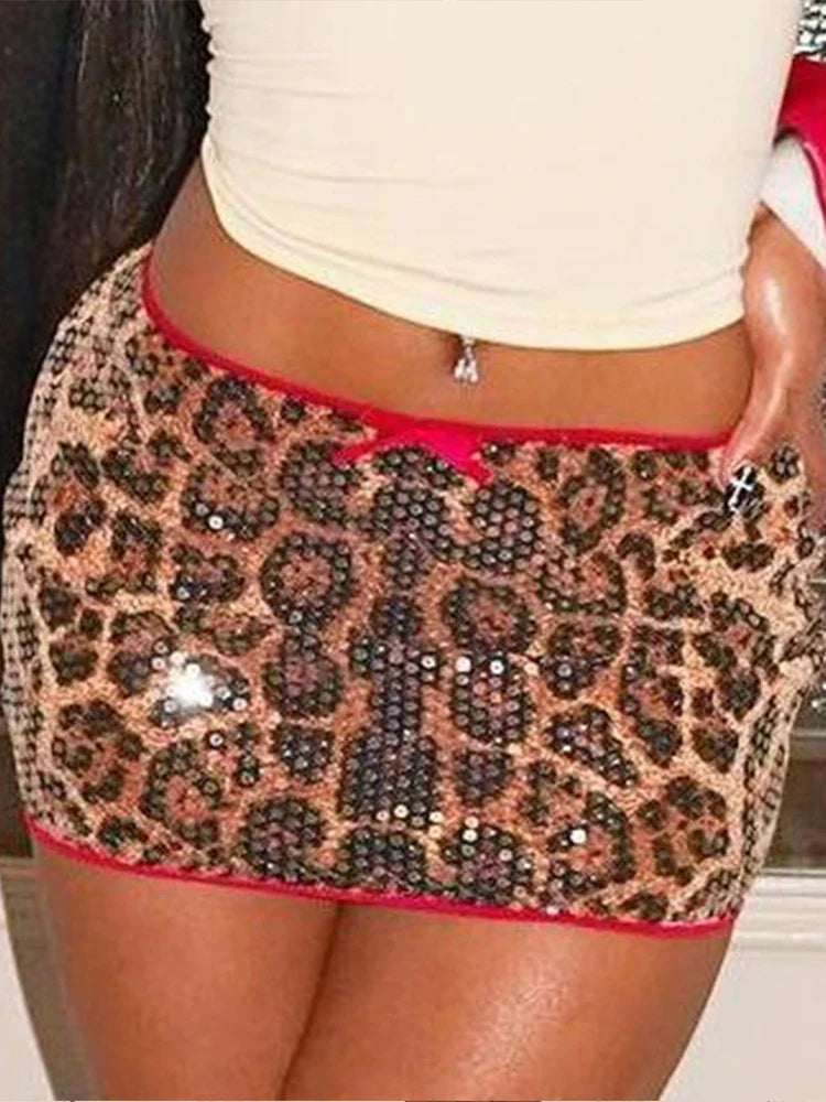 Sequin Leopard Print Mini Skirt