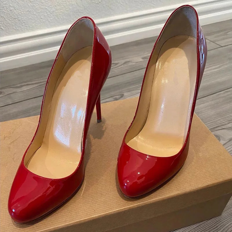 Nude and Black Patent Leather Stiletto Pumps for Women