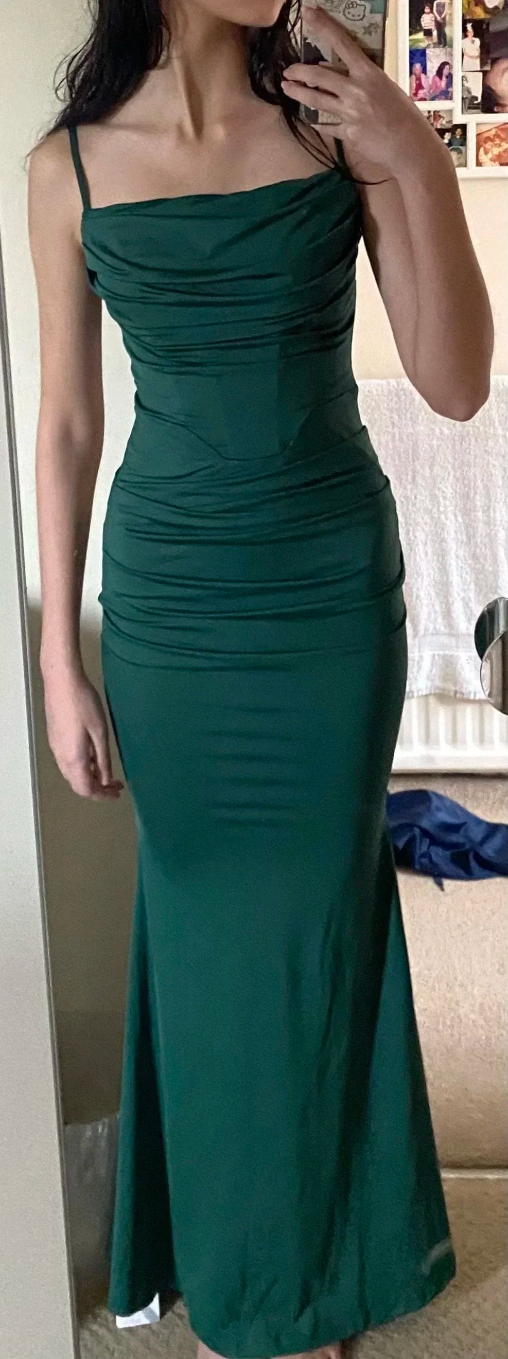 Square Neck Spaghetti Strap Horizontal Ruched Bodycon Maxi Dress
