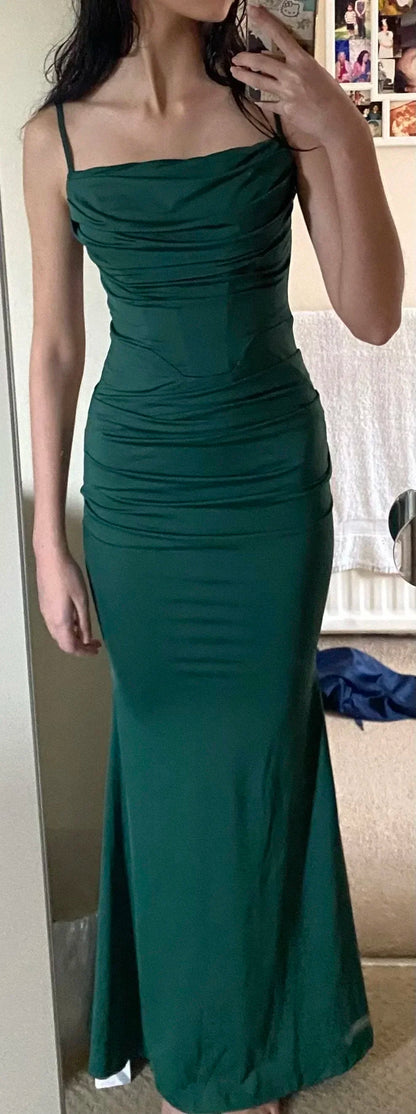 Square Neck Spaghetti Strap Horizontal Ruched Bodycon Maxi Dress