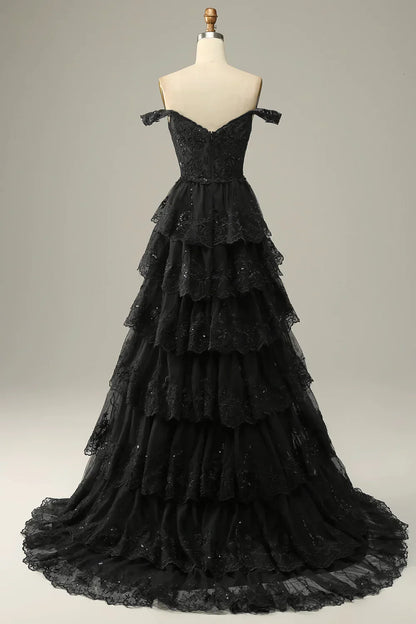 Lace Embroidery Glitter Prom Dresses