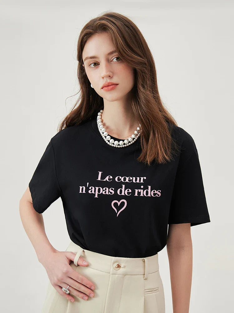 Letter Print Black Shoulder T-shirt