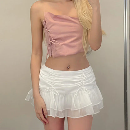 Sexy Solid Perspective Pleated Skirt