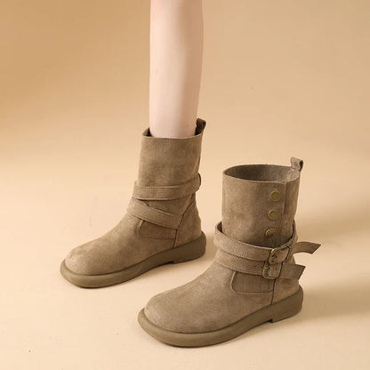 | Suede Buckle Ankle Boots